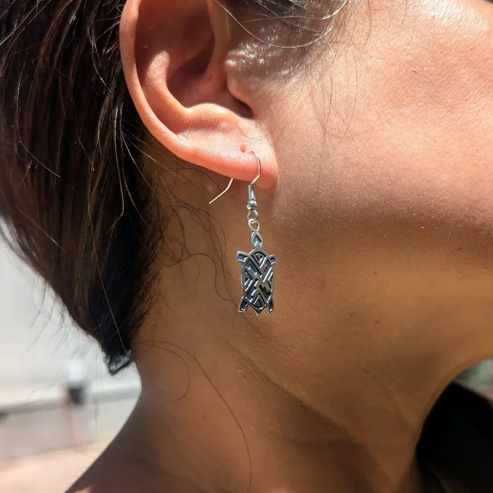 Handcrafted Navajo Turtle Overlay Dangle Earrings Native American Jewelry***‎